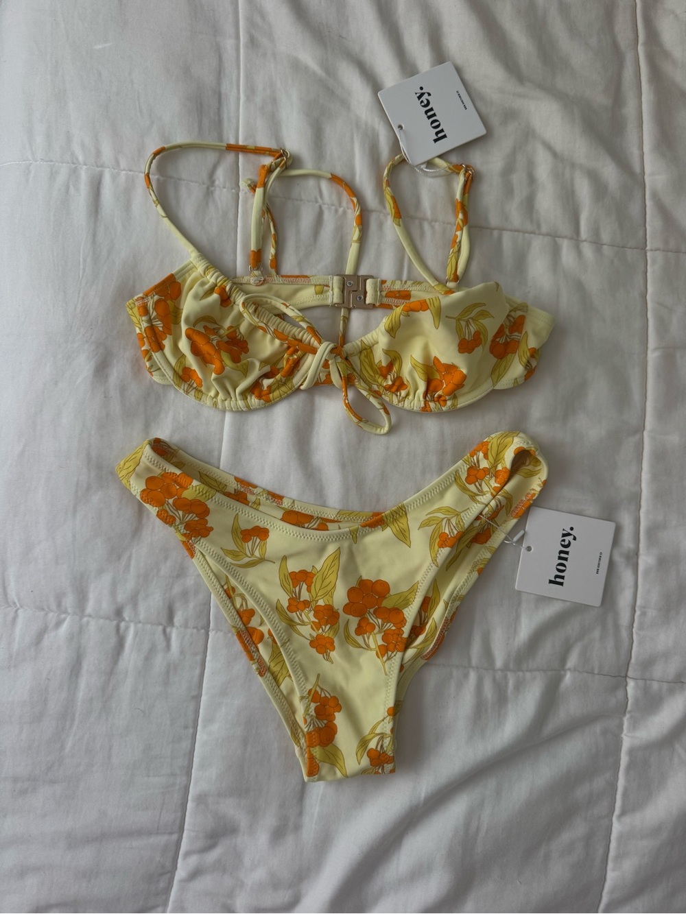NWT Honey Swim Floral Underwire Bikini Set - Yellow & Orange